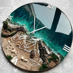 Ocean Shoreline & Beach Resin Wall Clock with Roman Numerals