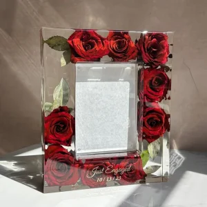 "Forever Love" Preserved Rose Engagement Resin Photo Frame